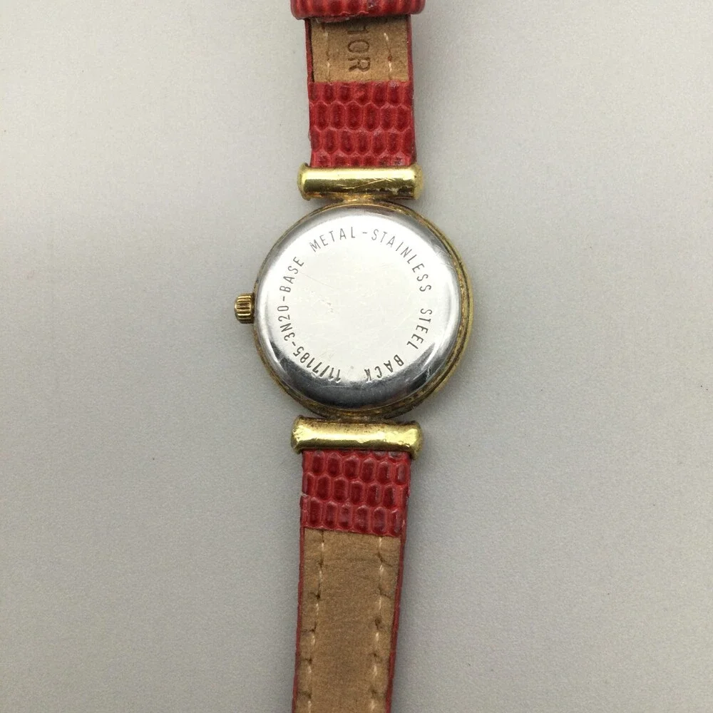 Anne Klein Watch Women 21mm Gold Tone Red Leather Band New Battery